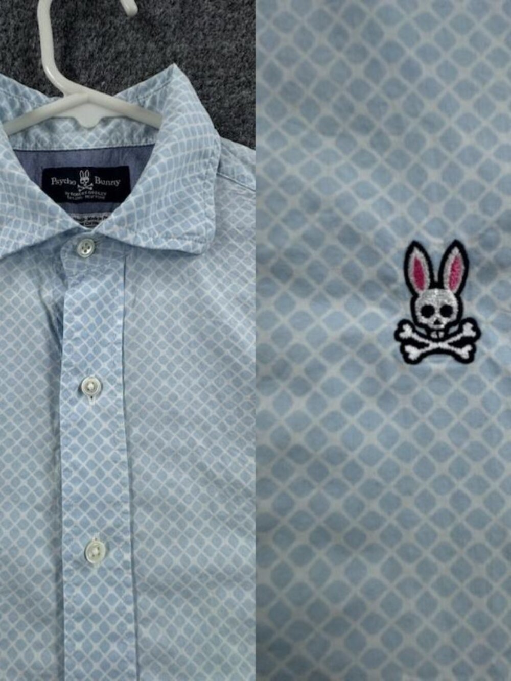 Psycho Bunny Short Sleeve Peru Geometric Small Blue White Button-Down Men Logo